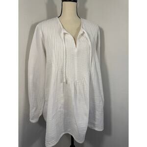 Free People CP Shades White Pleated Peasant Boho Top Pleated Cotton Blouse M